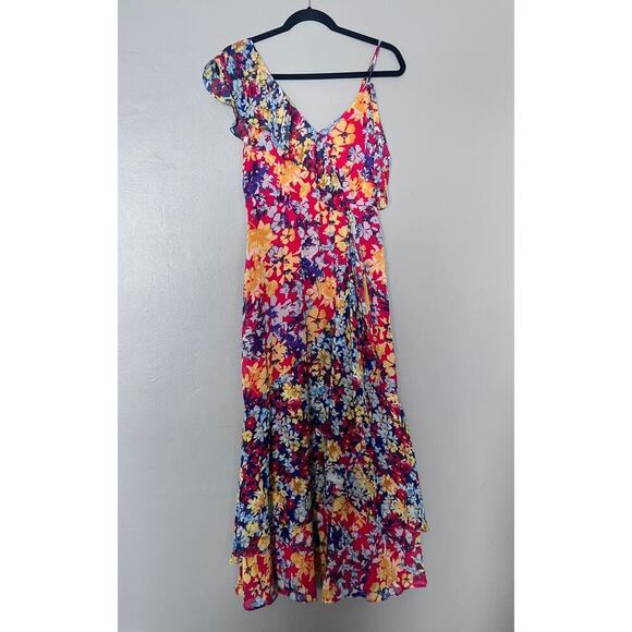 ✨Lulus Floral Cold Shoulder Maxi Dress Women’s Small Multicolor Ruffle Hem Boho - Picture 4 of 10